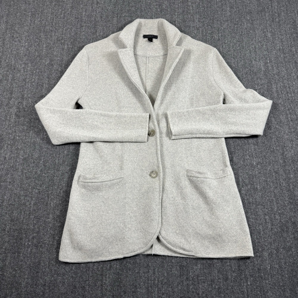 J.Crew Womens XS 100% Merino Wool Sweater Blazer Jacket Gray Knit Two Button